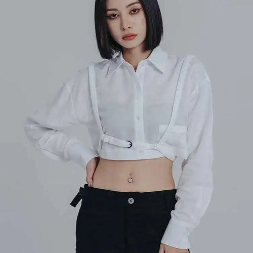 Load image into Gallery viewer, Women White Bandage Short Big Size Blouse New Lapel Long Sleeve Loose Fit Shirt Fashion Tide Spring Autumn 2025 1DE6579
