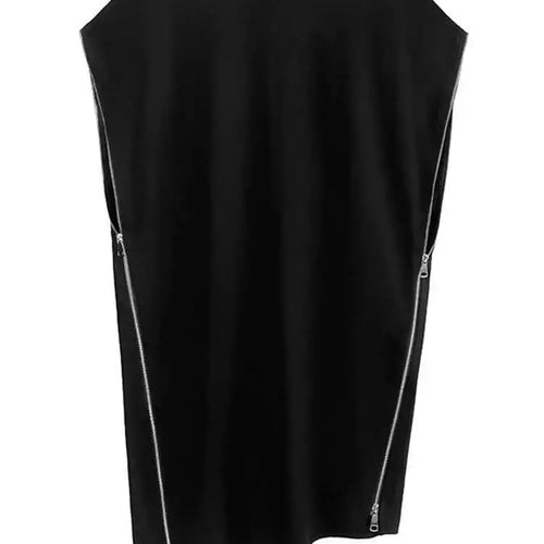 Load image into Gallery viewer, Women Black Zipper Big Size Casual Dress New Round Neck Short Sleeve Loose Fit Fashion Tide Spring Summer 2025 1DF7865
