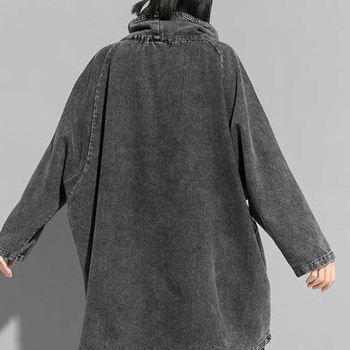 Load image into Gallery viewer, Loose Fit Black Denim Big Size Sweatshirt New High Collar Long Sleeve Women Big Size Fashion Spring Autumn 2025 1K166
