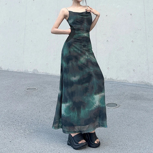 Load image into Gallery viewer, Fairycore Tie Dye Folds Spliced Summer Mesh Dress Female Strap Vintage Chic Y2K Sundress Long Dresses Holidays Print
