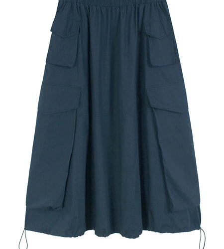 High Elastic Waist Blue Hem Drawstring Casual A-line Half-body Skirt Women Fashion Tide New Spring Autumn 2025 1DJ0863