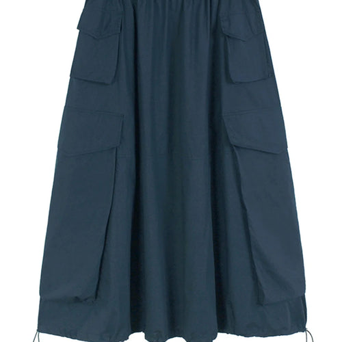 Load image into Gallery viewer, High Elastic Waist Blue Hem Drawstring Casual A-line Half-body Skirt Women Fashion Tide New Spring Autumn 2025 1DJ0863
