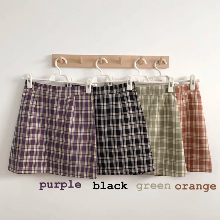 Autumn Korean Vintage Plaid Zipper A-line Short Skirt New Women Elegant High Waist Sexy Club Vacation Party Mini Half Skirt Chic