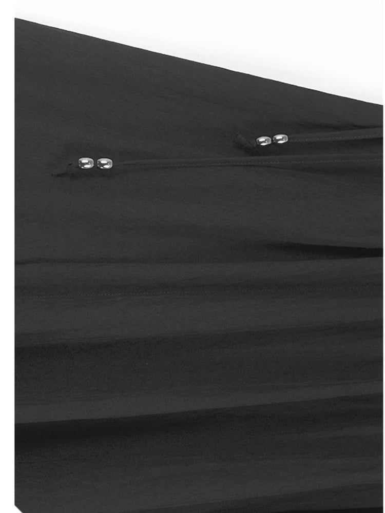 High Elastic Waist Gray Drawstring Irregular Hem A-line Half-body Skirt Women Fashion Tide New Spring Autumn 2025 1DJ0662