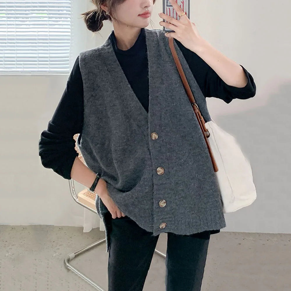 Solid Color Classic Cardigan Vest Women's V-Neck Sleeveless Waistcoat Maternity Knitwear Pregnant's Top Great Quality C-179