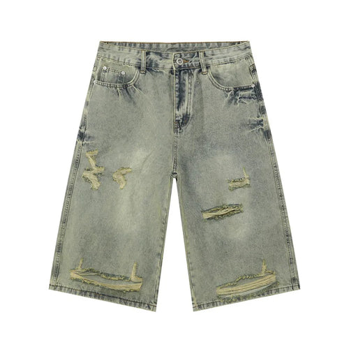 Load image into Gallery viewer, High Street Men's Denim Shorts Irregular Holes Design Solid Color Straight Trousers Wide Leg Summer Male Jeans New 9W1272
