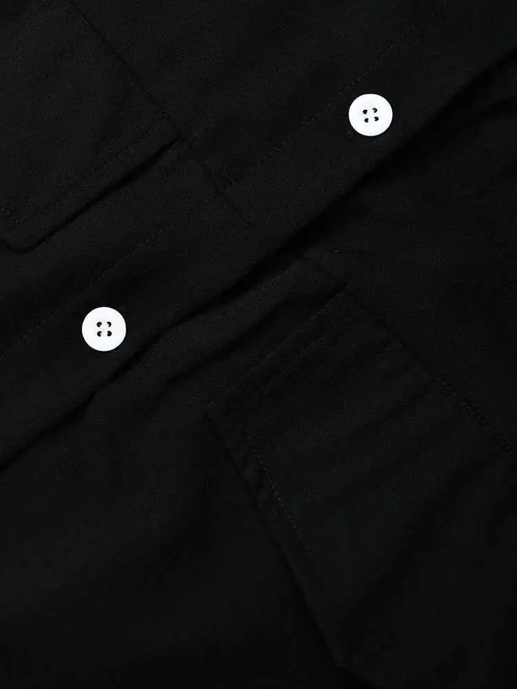 Women Black Lace Pleated Big Size Shirt Dress New Lapel Half Sleeve Loose Fit Fashion Tide Spring Summer 2025  1DF8749