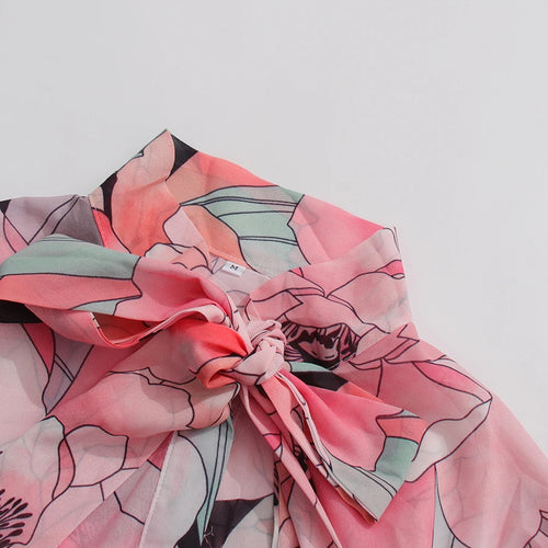 Load image into Gallery viewer, Fashion Printing Spliced Belt Long Dresses for Women Bowknot Neck Sleevesless Temperament Dress Female Clothing New
