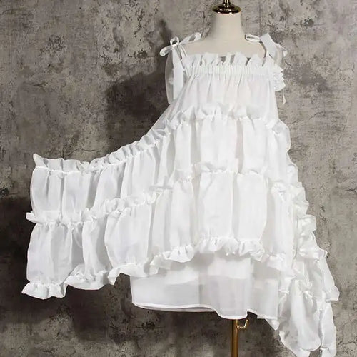 Load image into Gallery viewer, Women  Irregular Ruffles Spaghetti Strap Dress New Round Neck Long Sleeve Loose Fit Fashion Tide Spring Autumn 2025 1W571
