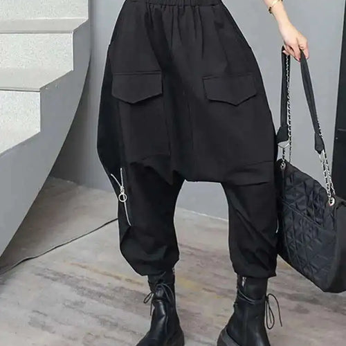 Load image into Gallery viewer, High Elastic Waist Black Pocket Zipper Long Casual Cross Pants New Trousers Women Fashion Tide Spring Autumn 2025  1DH6417

