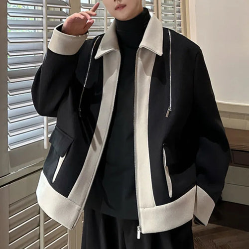 Load image into Gallery viewer, Patchwork Woolen Men&#39;s Casual Top Double-zipper Lapel American Style Male Jacket 2024 Autumn Winter Tide 9C9040
