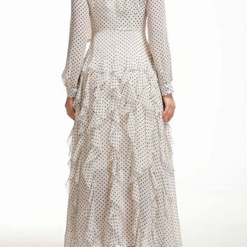 Load image into Gallery viewer, Hit Color Slimming Dresses For Women Scarf Collar Long Sleeve High Waist Temperament Mesh Dresses Female Fashion
