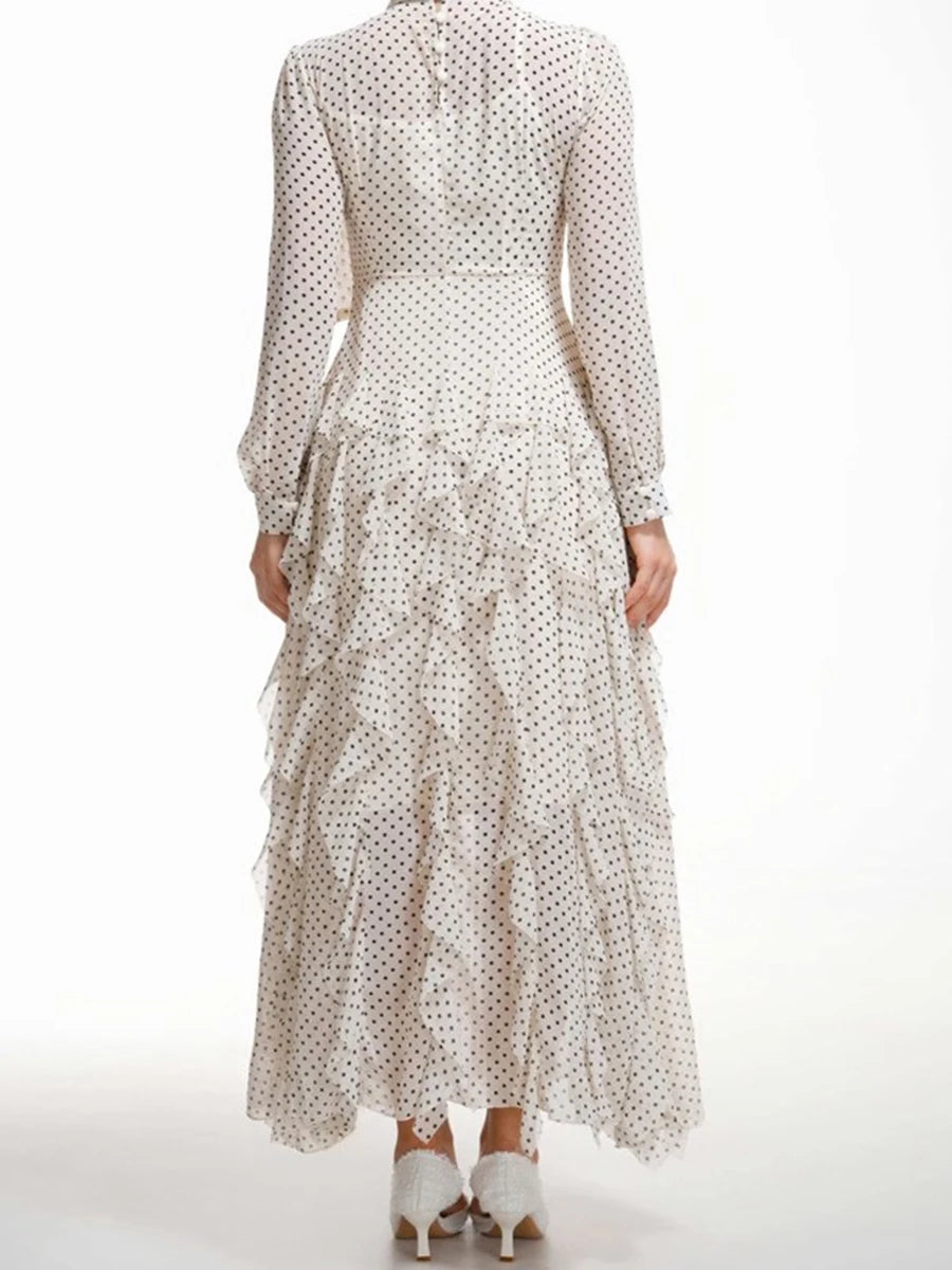 Hit Color Slimming Dresses For Women Scarf Collar Long Sleeve High Waist Temperament Mesh Dresses Female Fashion