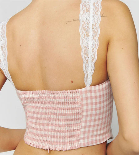 y2k Tops for Women Summer Clothes Plaid/Floral Print Lace Shoulder Strap Tanks 2000s Aesthetic Clothing Party Clubwear