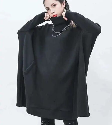 Black Big Size Knitting Sweater Loose Fit Turtleneck Long Sleeve Women Pullovers New Fashion Tide Autumn Winter 2025 1Z319