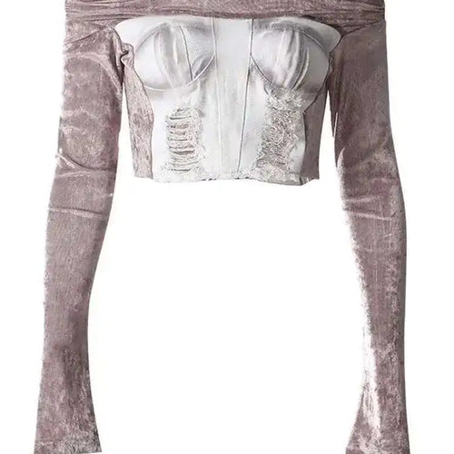 Load image into Gallery viewer, Velvet Denim T-shirt Half-body Skirt Two Pieces Suit New Slash Neck Long Sleeve Women Fashion Spring Autumn 2025 7AB6039
