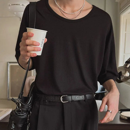 Load image into Gallery viewer, Men's T-shirts Short Sleeve New Summer Loose Round Neck Design Korean Solid Color Simple Trendy Pullover Male Top 9W1619
