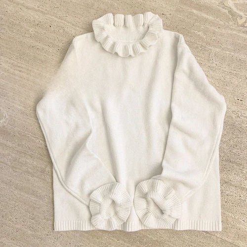 Load image into Gallery viewer, 2025 Autumn Preppy Style Knitted Sweater Harajuku Sweet Loose Simple Jumpers Y2k Aesthetic Ruffled Collar Solid Grunge Pullover
