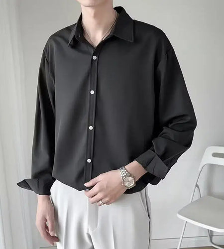 Mens's Shirt Long Sleeved Shirts Simple Trendy Solid Color Turn-down Collar New Fashionable Korean Tide Style 2025 9W1209
