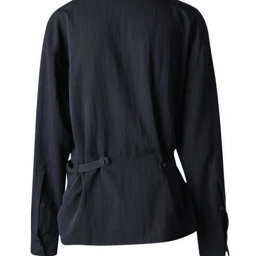 Load image into Gallery viewer, Women Balck Irregular Knot Big Size Elegant Blouse New Lapel Long Sleeve Shirt Fashion Tide Spring Autumn 2025 CPG3249
