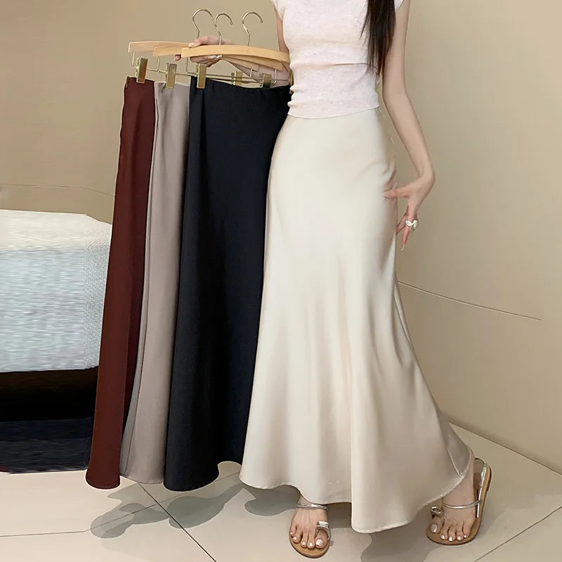 Vintage Fashion 2024 Spring Summer New Solid High Waist Fishtail Long Skirts Women Simplicity Festival Vacation Half Skirt Trend