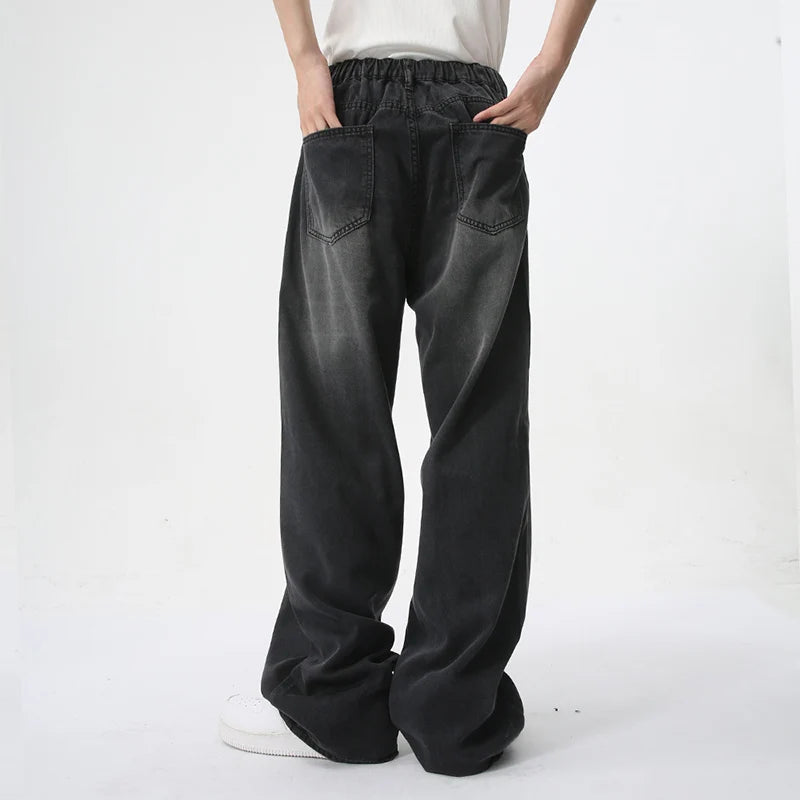 Men's Jeans Summer New Fashion American Style Black-gray Straight Leg Loose Denim Pants Simple Bottoms Menwear 9C5900