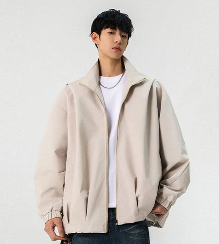 Male Hooded Jacket Solid Color Spring New High Street Drawstring Casual Zipper Tide Style Men's Jackets American 9W1241