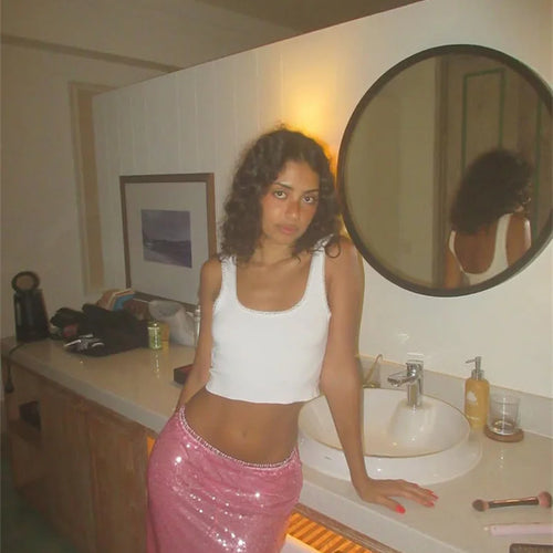 Load image into Gallery viewer, Sequin Summer Beach Sexy Skirt Women Elegant Sparkle High Waist A-line Skirts Female Pink Vacation Club Party Skirt
