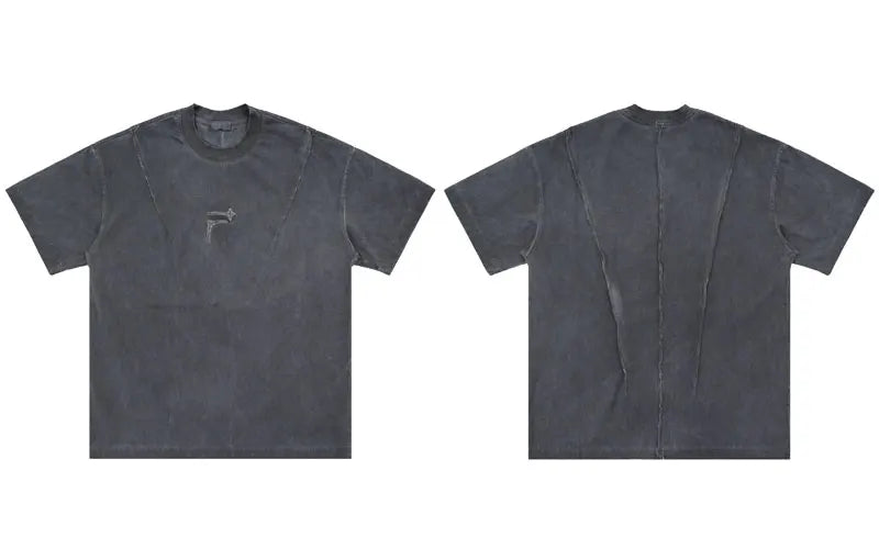 Vintage Men T-Shirt Grunge Retro Embroidery Folds Washed Tshirt Streetwear 2024 Hip Hop Harajuku Punk Gothic Cotton Loose Tops