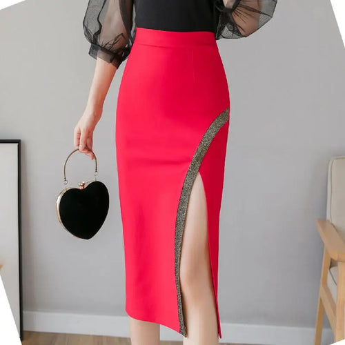 Load image into Gallery viewer, Korean Version Spring Summer Women Patchwork High Waist Midi Skirt Streetwear Popular Sexy Oversized Wrap Hip Split Skirt Trendy
