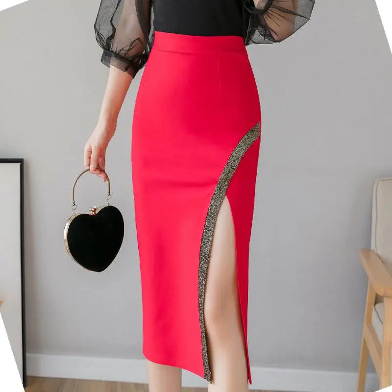 Korean Version Spring Summer Women Patchwork High Waist Midi Skirt Streetwear Popular Sexy Oversized Wrap Hip Split Skirt Trendy