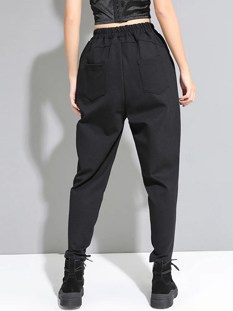 High Elastic Waist Black Split Joint Harem Trousers New Loose Fit Pants Women Fashion Tide Spring Autumn 2025 1A528