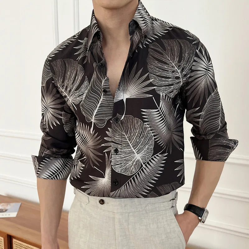 Printing Design Men's Shirts New British Long Sleeve Clothing Loose Lape Collar Single Breasted Male Top Summer 2025 9W1574