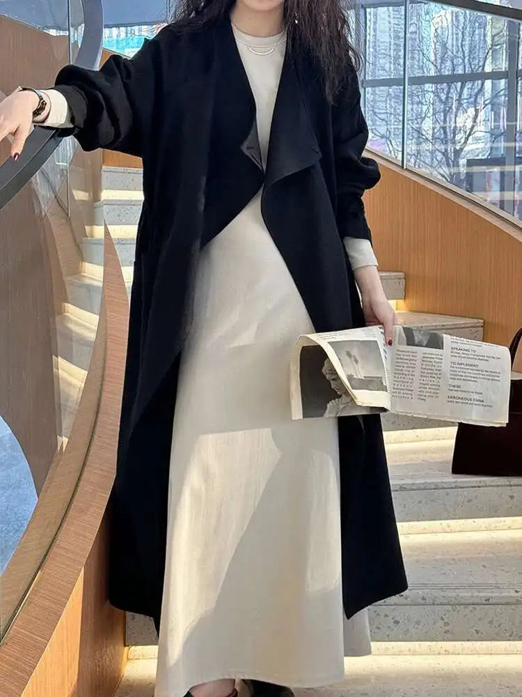 Women Khaki Irregular Big Size Long Trench New V-neck Long Sleeve Windbreaker Fashion Tide Spring Autumn 2025 1DH4760