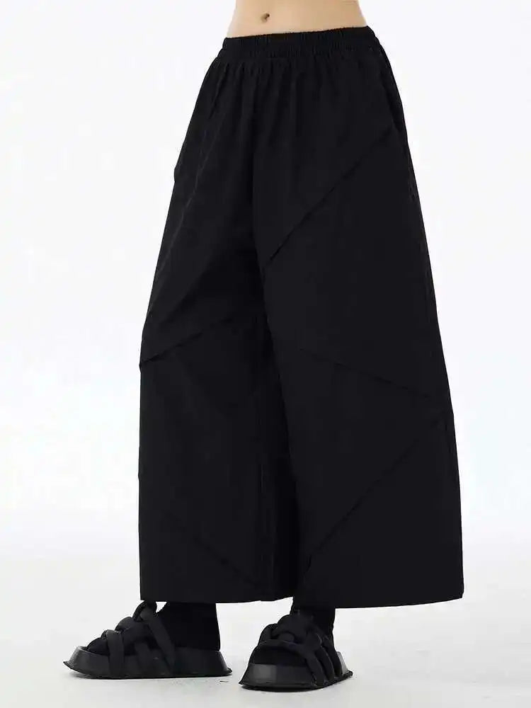 High Elastic Waist Gray Spliced Pocket Long Wide Leg Pants New Trousers Women Fashion Tide Spring Autumn 2025 1DH6603