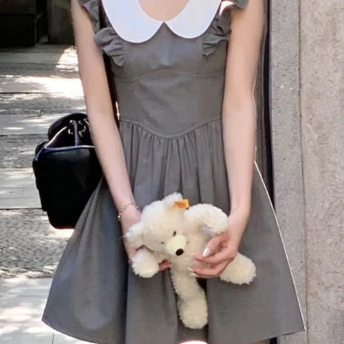 Load image into Gallery viewer, Sweet Kawaii Cute Mini Dress Flying Sleeve Vintage Peter Pan Collar Short Party Dresses

