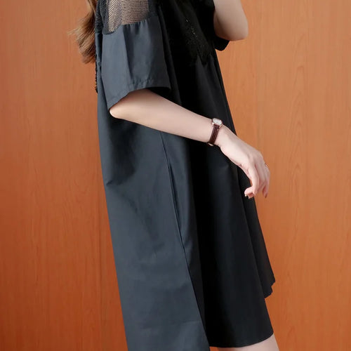 Load image into Gallery viewer, Women Black Lace Meh Perspective Big Size Mini Dress New Round Neck Short Sleeve Fashion Tide Spring Summer 2025 1DJ0336
