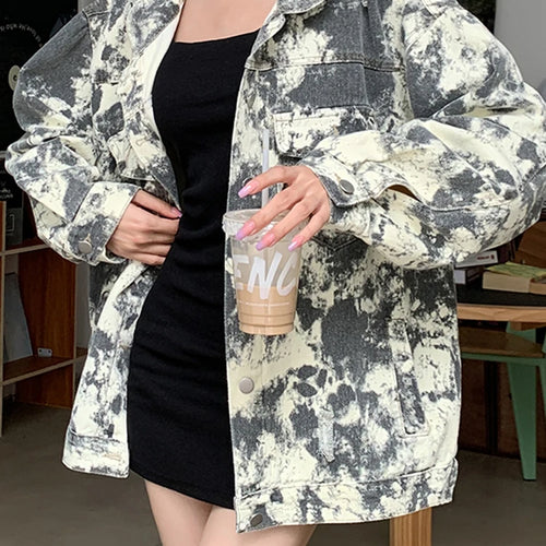 Load image into Gallery viewer, Autumn Tie Dyed Denim Jacket Women Fashion Korean New Fashion Loose Lapel Short Coat Woman High Street Top Female S-XL
