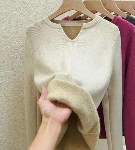 Autumn Winter Korean Fashion Solid V Neck Velvet Knit Crochet Sweater Women Warm Long Sleeve Pullovers Tops Casual Popular Trend