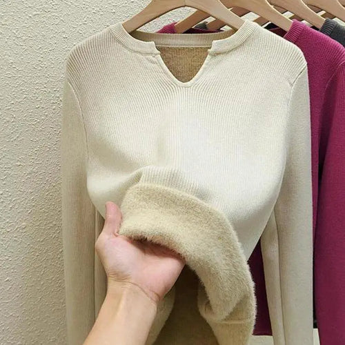 Load image into Gallery viewer, Autumn Winter Korean Fashion Solid V Neck Velvet Knit Crochet Sweater Women Warm Long Sleeve Pullovers Tops Casual Popular Trend
