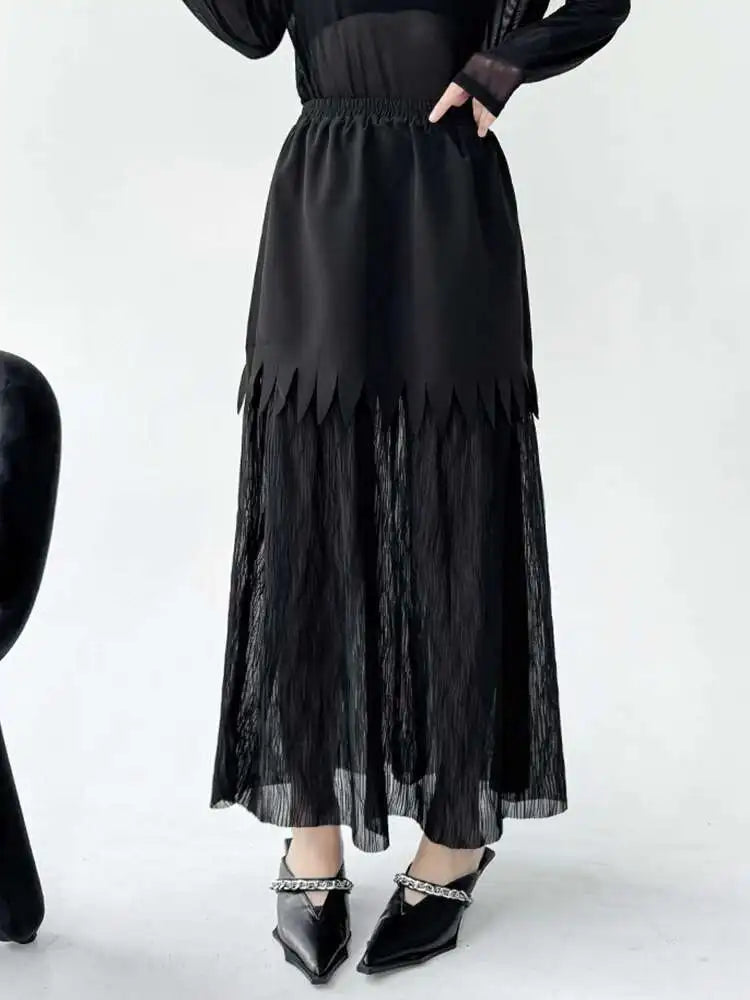 Black Big Size Vest Pleated Skirt Two Pieces Suit New V-Neck Sleeveless Women Fashion Tide Spring Autumn 2025 1DJ0261