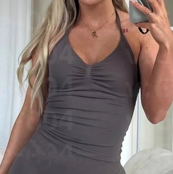 Impact Longline Larger Strappy Top Sports Yoga Vest Women Fitness Tank Gym Beautiful Open Back Bra Running Workout Halter