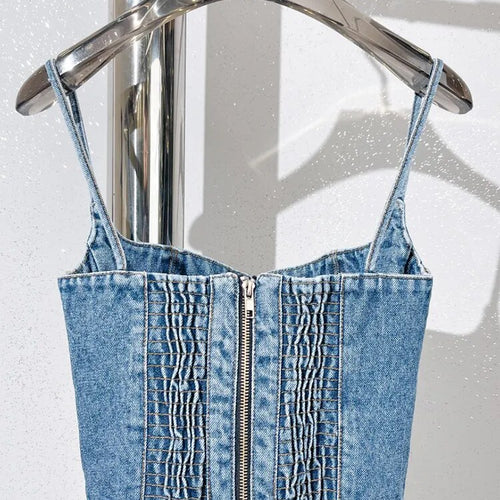 Load image into Gallery viewer, Denim Minimalist Tank Tops For Women Square Collar Sleeveless Casual Sexy Summer Vest Female Fashion Style Clothing
