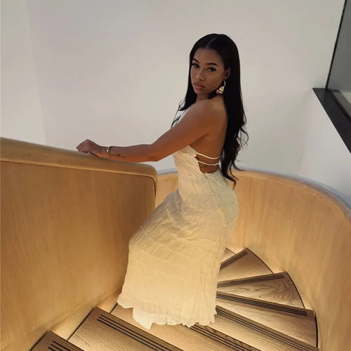 Load image into Gallery viewer, Halter Backless Sexy Maxi Dress For Women Spring Summer New Lace-up Sleeveless Pleated Beach Holiday Long Dress Elegant
