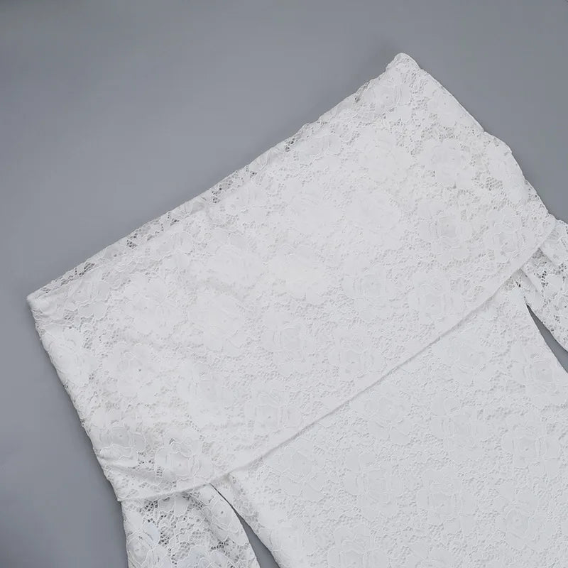 Lace Off-shoulder Sexy Maxi Dress For Women White Strapless Long Sleeve Backless Bodycon Club Party Sexy Long Dress