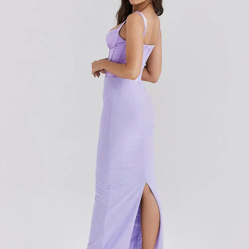 Load image into Gallery viewer, Sexy V-neck Fishbone Suspender Women Evening Dress Elegant Sleeveless Dress Slim Fit Backless Slit Female Vestido 2025
