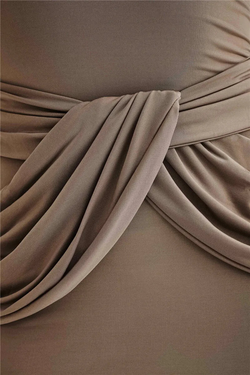 Diagonal Collar Long Sleeve Maxi Dress For Women Autumn Winter New Solid High Waist Ruched Bodycon Sexy Long Dress