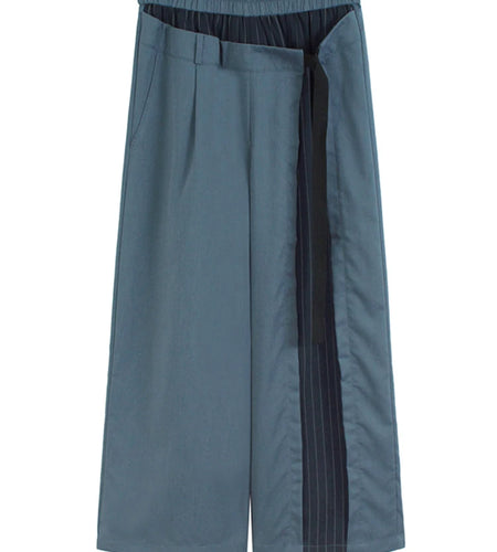 High Elastic Waist Blue Striped Color-block Wide Leg Pants New Trousers Women Fashion Tide Spring Autumn 2025 1DJ1320