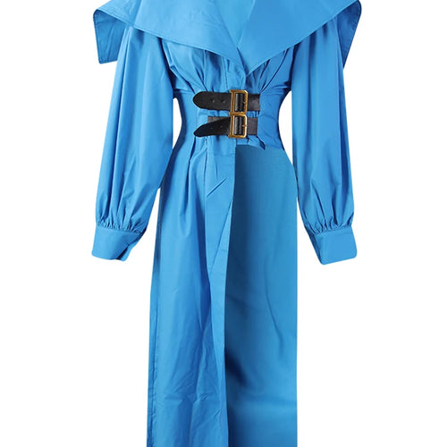 Load image into Gallery viewer, Women Black Irregular Shirt Dress New Lapel Lartern Long Sleeve Belt Waist Loose Fashion Tide Spring Autumn 2025 1DH2257
