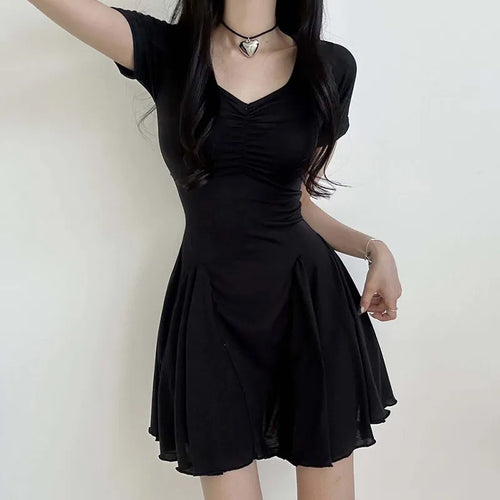 Load image into Gallery viewer, V Neck Folds Folds Basic Short Casual Dress for Women Korean Fashion A-Line Sundress Draped Summer Dresses Clothing
